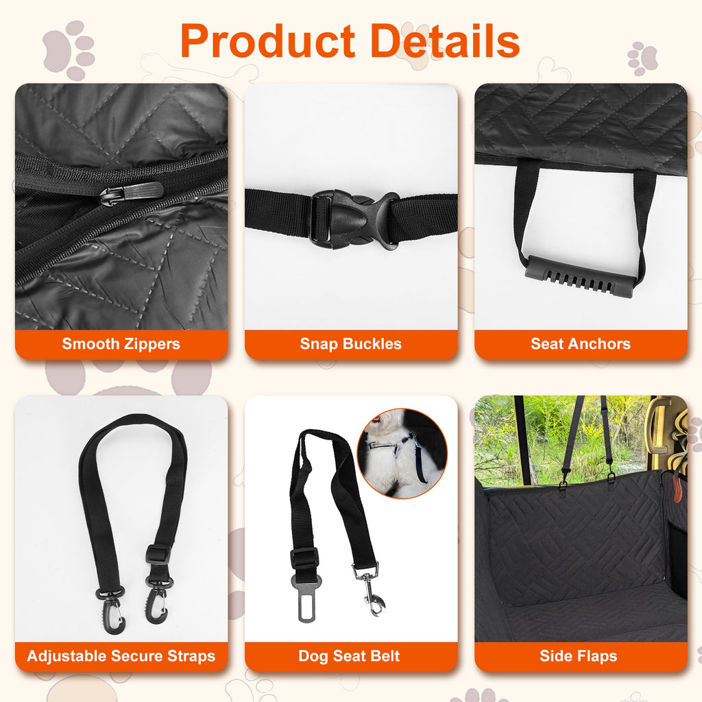 1Pc Dog Car Seat Cover For Back Seat Waterproof Oxford Cloth Seat Cover Hammock Non-Slip Scratchproof Back Seat Extender With Side Flap Mesh Window Storage Bag For Car SUV Truck