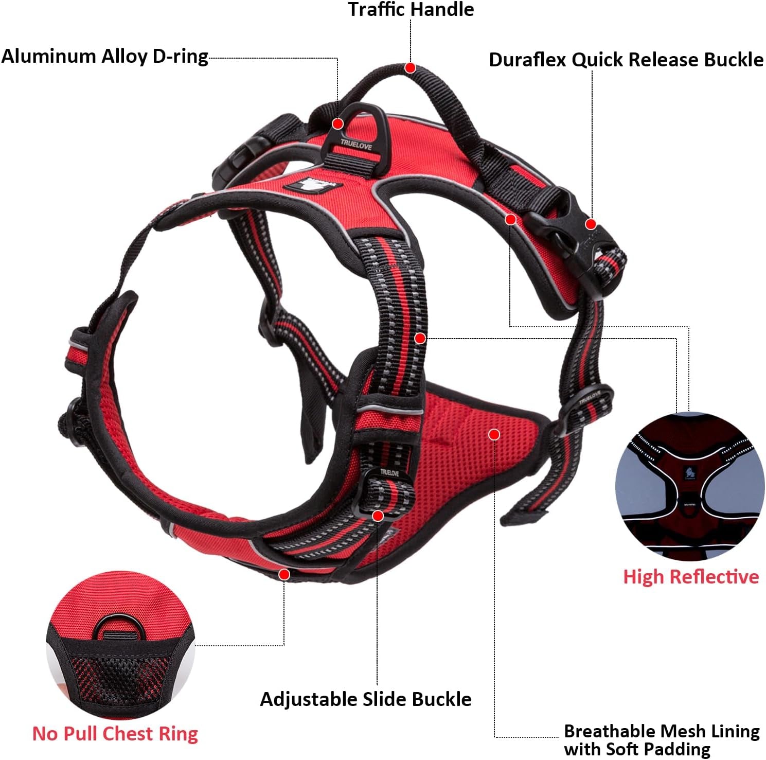 Adjustable No-Pull Dog Harness Reflective Pup Vest Harnesses Comfortable Control Brilliant Colors Tlh5651(Blue,Xs)