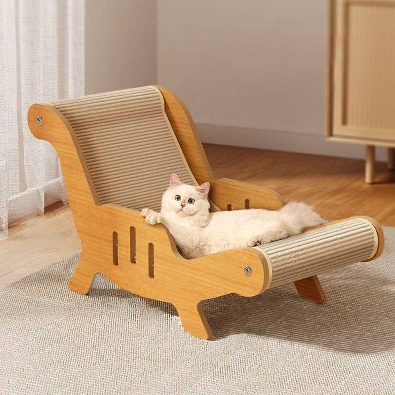Cat Wood Sisal Lounge Chair Reclining Bed Basket Cat Scratcher Recliner Chair A