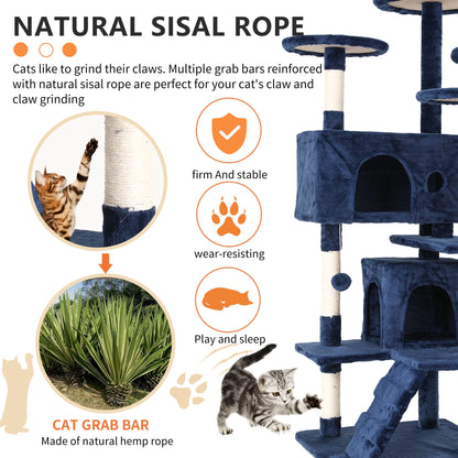 54-In Double Condo Cat Tree Tower Playhouse with Scratching Post & Perch for Indoor, Ashy