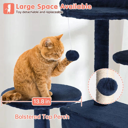 54-In Double Condo Cat Tree Tower Playhouse with Scratching Post & Perch for Indoor, Ashy